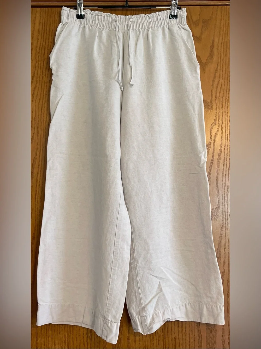 H&M Beige Linen-Blend Crop Pants